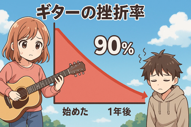 ギター挫折率90%を示すグラフ